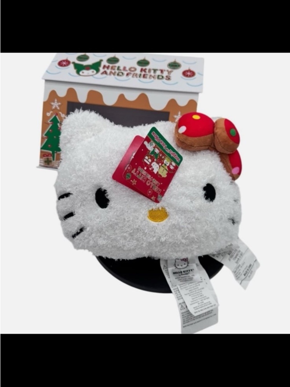 Sanrio Hello Kitty White Plush Head Pillow with Red Polka Dot Bow